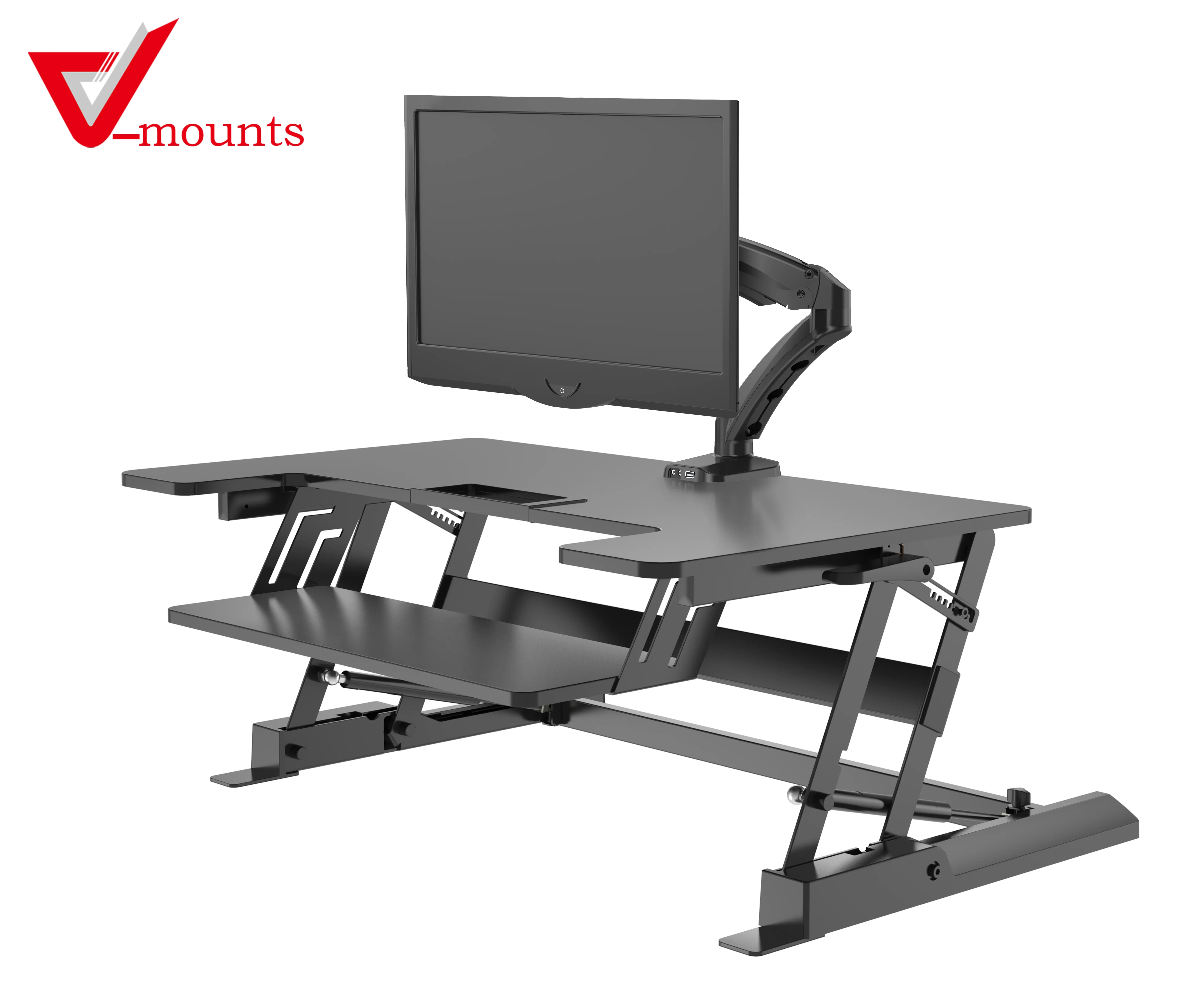 Suporte de mesa para estação de trabalho de computador v-mounts, funciona com monitor duplo e laptop VM-LD02