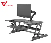 V-supports de poste de travail de table d'ordinateur bureau assis costume pour double moniteur et ordinateur portable VM-LD02