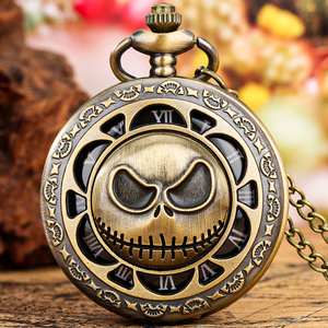 Montre de poche vintage Relogio De Bolso <span class=keywords><strong>Tim</strong></span> <span class=keywords><strong>Burton</strong></span> Jack Skellington avec pendentif tête de mort en métal et chaîne - Product Image 1