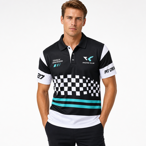 Celana Pendek Balap Full Print untuk Pria dengan Pola Bendera Kotak-kotak Nomor Kustom, Bahan Twill Cepat Kering, Tim Motorsport ODM, Lencana Kustom - Product Image 1