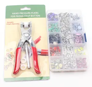 200 Sets 10 Colors Snap Fasteners Kit Tool Metal Brass Snap Prong Buttons Rings with Fastener Pliers Press Tool Kit