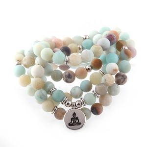 <span class=keywords><strong>Bracelet</strong></span> en pierre naturelle pour femmes, bouddha, <span class=keywords><strong>lotus</strong></span>, croix, cœur, OM, hommes, <span class=keywords><strong>bracelet</strong></span> en Amazonite mate, Yoga, collier Mala, 8mm, 108 - Product Image 1
