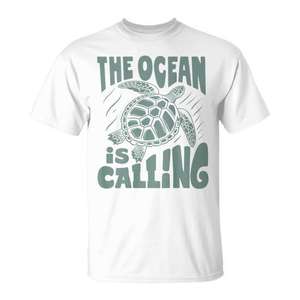 T-shirt The Ocean Is Calling Turtle Back, design nature et plage - Product Image 1
