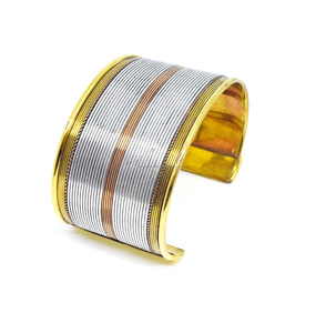 Brazalete Grueso de Latón con Esmalte Floral Dorado Árabe 2027, Joyería Italiana, Brazalete Geométrico Multicolor de Latón de 8mm - Product Image 3