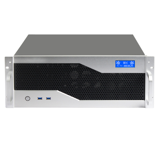 MACASE K435DF 4U Compact Industrial Server Rackmount Chassis 7x PCIe Slots Aluminum Panel 2 Cooling Fans 150mm CPU Cooler USB