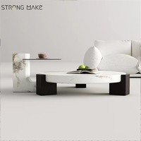 Nouveau Style blanc salon Table à thé meubles de maison moderne verre trempé marbre pierre ronde Table basse ensemble