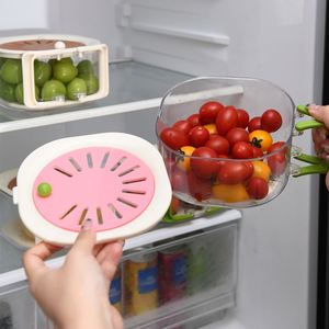 Multifunctional <b>Folding</b> Handle Fruit <b>Storage</b> With Lid Vegetable Drain Double-Layer Fresh-Keeping <b>Box</b> Custom Logo - Product Image 3