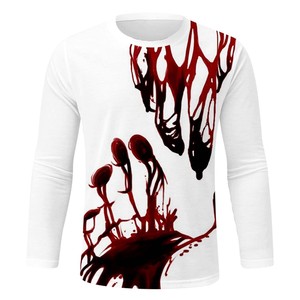 T-shirt à manches longues en tricot pour homme, imprimé 3D motif main ensanglantée, coupe classique, vêtement décontracté - Product Image 4
