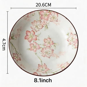 Ensemble d'assiettes rondes en céramique de haute qualité, motif végétal écologique, nouveau style chinois, vaisselle durable - Product Image 1