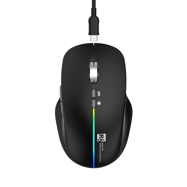 R8 2.4G and BT RGB Light Type C Rechargeable Quiet Wireless Mini Mouse for Game and Office Use