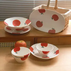 Ins流行创意苹果哑光餐具套装陶瓷盘子套装餐厅餐桌套装餐具套装