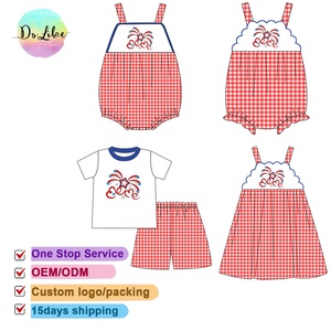 Hot Sale Custom <strong>Patriotic</strong> Children Clothes Girls Sets Stars Embroidery Applique <strong>Shorts</strong> Bow Ruffle Baby Girl Romper - Product Image 2