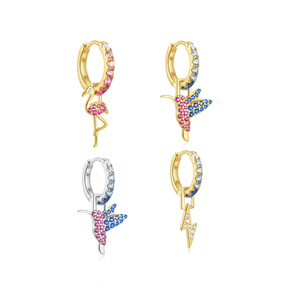 Pendientes Canner Single S925 de Plata de Ley con Diamantes Desmontables y Patrón de Flamenco, Colibrí y Rayo, Combinables con Todo - Product Image 1