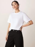 T-shirt en coton pour femme, col rond, grande taille, décontracté, mode estivale, couleur unie, doux, basique, hauts féminins, design simple
