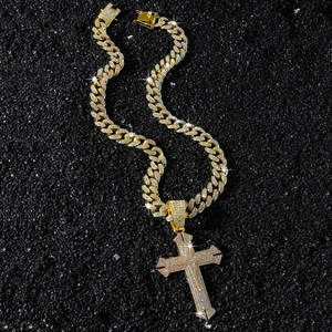 New Hot Selling Personalized Hiphop Style <b>Cross</b> Pendant Necklace Alloy Cuban Link <b>Chain</b> Men's Necklace Fashion Jewelry Wholesale - Product Image 4