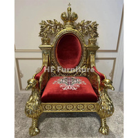 Chaise de trône tuftée victorienne de style baroque fauteuil en velours rouge de luxe royal chaise de salon en or antique à cadre en bois massif
