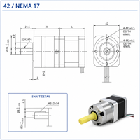 Moteur pas à pas DKC Nema 17 avec boîte de vitesses planétaire, série 42, 1,8 degré, hybride 2 phases, CC 24V, couple 0,55 N.m, rapport de réduction 3:1/4:1