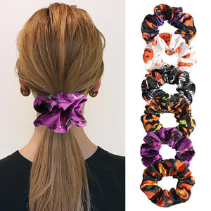 JINBEI Elastici per Capelli da Donna in Raso di Seta per Halloween, con Motivi Autunnali: Zucca, Teschio, Fantasma, Pipistrello, Ragnatela, 10cm - Product Image 3