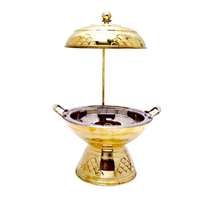 Support de couvercle de chafing dish unique en laiton plaqué or, de style traditionnel, de luxe, pour table, idéal pour hôtels, buffets, traiteurs, mariages et restaurants - Product Image 1