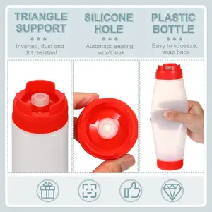 Salsas recargables de 16 oz, botellas de plástico exprimibles invertido, dispensador de válvula grande con punta, botella exprimible para condimentos