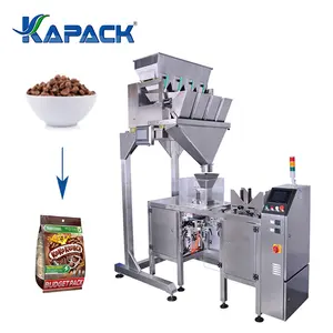 KAPACK Automatic Stand Up Pouch Granule Packing Machine Single Station 4 Head Weigher Cereal Doypack Packaging Machine