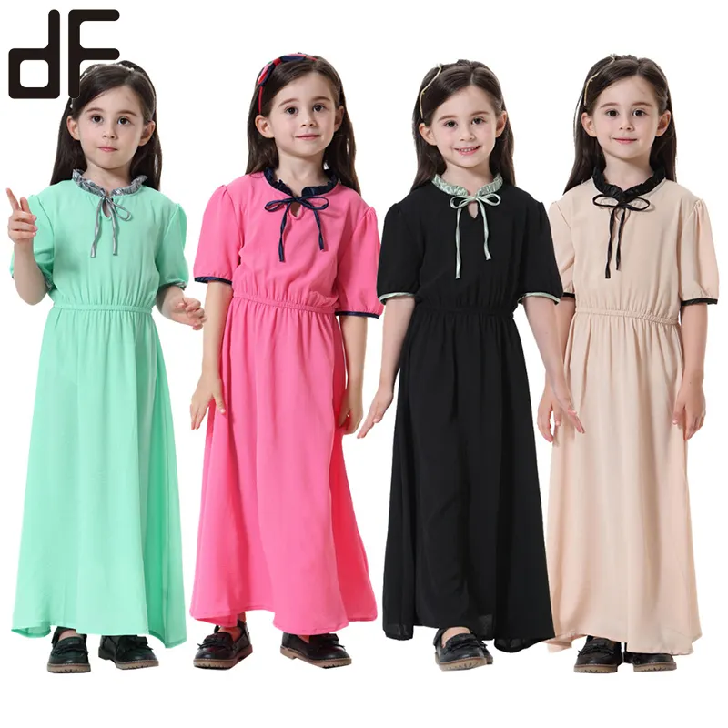 Islamische Kleidung traditionelle muslimische Kinder kleidung Mädchen Abaya Nahost Marokko Ramadan Arab Kurzarm Kleid