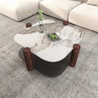 Table basse à double niveau Voxhome Luxury Nesting en blanc avec plateau en marbre et verre, meubles de salon, ensemble de tables centrales