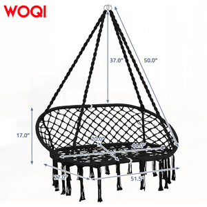 Silla colgante doble WOQI de 51.5 pulgadas, hamaca de cuerda negra, columpio bohemio para adultos, uso en patio y exteriores. - Product Image 1