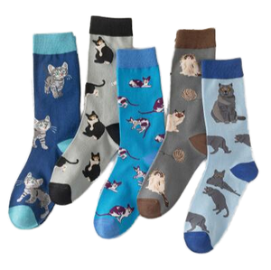 Chaussettes en coton tendance et amusantes pour adultes, motif chat, chien, animal fantaisie, respirantes, tricotées pour la saison printanière - Product Image 1