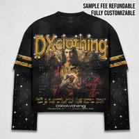 Fabricante de Camisetas Personalizadas de Manga Larga de Doble Capa |   Algodón de 380 g/m² de alta densidad |   Serie Atelier de Gráficos de Mapeo de Diamantes de Imitación