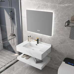 Deluxe Double Layer Wall Hanging <strong>Wash</strong> <strong>Basin</strong> Artificial Vanity Bathroom Modern White Marble Sinter Stone <strong>Basin</strong>