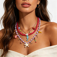 Collar Multicapa Hecho a Mano con Colgante de Conchas Marinas, Langosta y Caballito de Mar de la Serie Océano Natural de Verano, Joyería para Mujer
