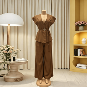 <span class=keywords><strong>Conjunto</strong></span> de Pantalones sin Mangas de Color Sólido con Botones y Cintura Alta de Satén, <span class=keywords><strong>Conjunto</strong></span> <span class=keywords><strong>Formal</strong></span> de Oficina para <span class=keywords><strong>Mujer</strong></span> a la Moda, Precio Bajo al por Mayor - Product Image 2