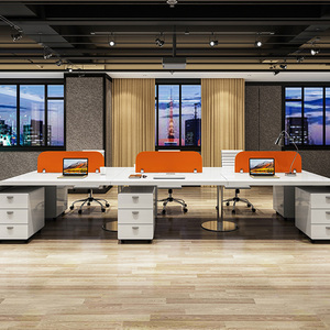 Postazione <span class=keywords><strong>di</strong></span> <span class=keywords><strong>Lavoro</strong></span> per Ufficio con Divisorio per 6 Persone, Moderna e Modulare, Open Space per 4 Persone - Product Image 3