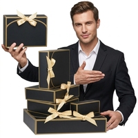 En stock, boîte cadeau pliable en papier kraft avec ruban, boîte d'emballage plate carrée minimaliste, carton blanc noir