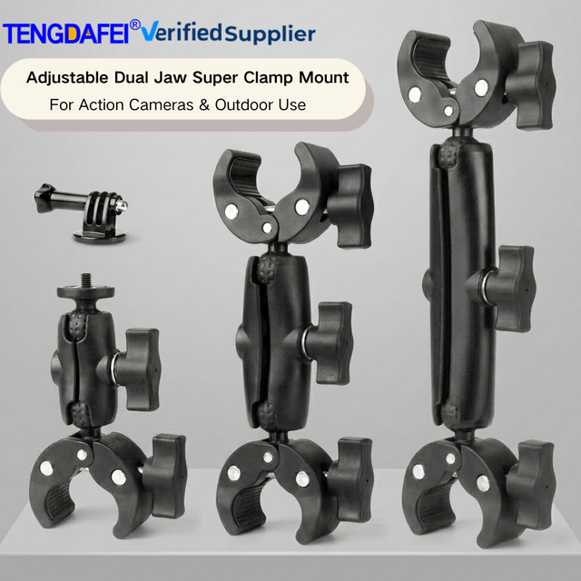 Quick Release Motorcycle Camera Handlebar Mount Aluminum Super Clamp Double Headed Bracket for Cycling Motovlogging Recording
