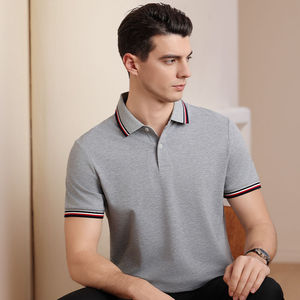 Polo uni en coton à manches courtes pour usage quotidien gris - Product Image 4