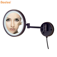 Espejo Cosmético de Pared con Iluminación LED Ajustable, Acabado Bronce Envejecido, con Aumento de 3X, para Baño, Marca Beelee