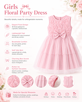 Robe de princesse rose en tulle à fleurs pour filles 2026, sans manches, avec nœud, applique rose 3D, tenue d'été pour enfants, OEM