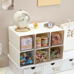 Desktop <b>Storage</b> <b>Box</b> <b>Drawer</b> Style Transparent Stationery Organizer Stackable With Lid For Students And Offices Compact Size - Product Image 2