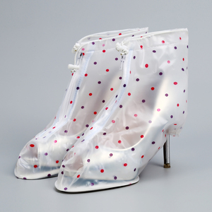 Bottes de pluie pour femmes, hauteur cheville, talon haut, PVC imperméable, imprimées, fermeture éclair, légères, antidérapantes, recyclables - Product Image 3