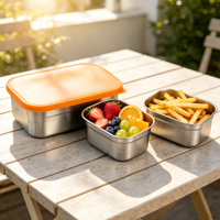 Ensemble de 3 contenants alimentaires rectangulaires pour le camping, 270 ml et 700 ml, boîte à lunch en acier inoxydable 304, couvercles en silicone étanches