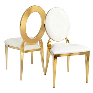 Sillas de Acero Inoxidable Apilables Modernas <span class=keywords><strong>en</strong></span> Dorado y Blanco para Bodas, Eventos, Hoteles, Comedores, Banquetes y Fiestas - Product Image 1
