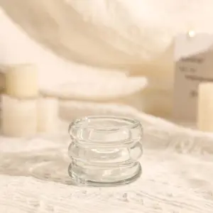 Commercio all'ingrosso moderno plissettato personalizzato robusto matrimonio votivo recipiente vasetto di vetro porta luce del tè per la decorazione domestica