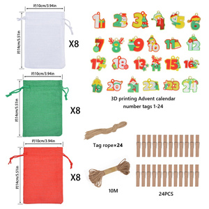 Nouveau <span class=keywords><strong>calendrier</strong></span> de l'avent numérique imprimé en 3D écologique moderne, sac cadeau en lin 10x14cm YW pour un usage domestique, bonbons pour enfants - Product Image 4