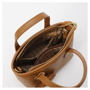Retro Bear Pattern Polyester Bucket Crossbody Handbag Women Handheld Zipper <b>Bag</b> With Keychain Charm - Product Image 5
