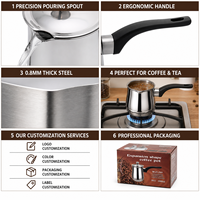 Cafetière Moka en Acier Inoxydable HC Factory Direct 180-1080ml, Forme Cloche, pour Café Turc Cezve, Expresso sur Plaque de Cuisson, Vente en Gros, Logo Personnalisé