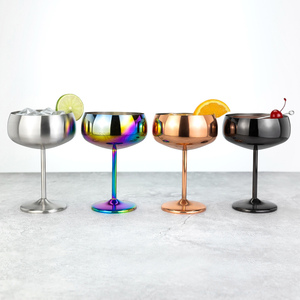 แก้วแชมเปญทรงโค้ง 450 มล. 15 ออนซ์ แบบขายส่ง แก้วค็อกเทลมาร์ตินี่สแตนเลสอย่างดี ทนทานต่อการแตกหัก แก้วไวน์ทรงโกเบลต์โลหะ สำหรับบาร์ - Product Image 1