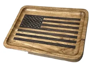 Custom Amerikaanse Vlag Valet Tray Acacia Hout Vangen Alle Dienblad Edc Elke Dag Dragen Nachtkastje Dump Organizer Nachtkastje