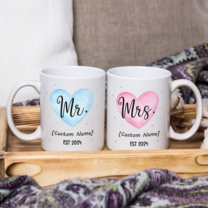 Juego de Tazas de Cerámica con Diseño de Corazón para Parejas, Personalizadas con Nombres - Product Image 1